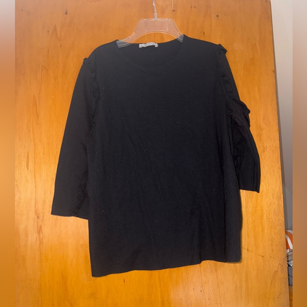 Zara 3/4 sleeve black top with ruffle sleeves